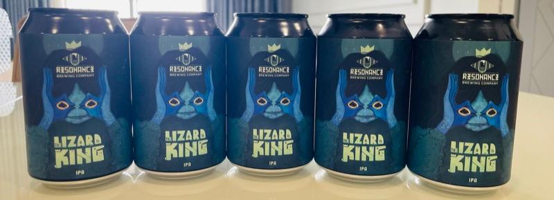 Resonance Brewing craft beer cans featuring The Lizard King IPA